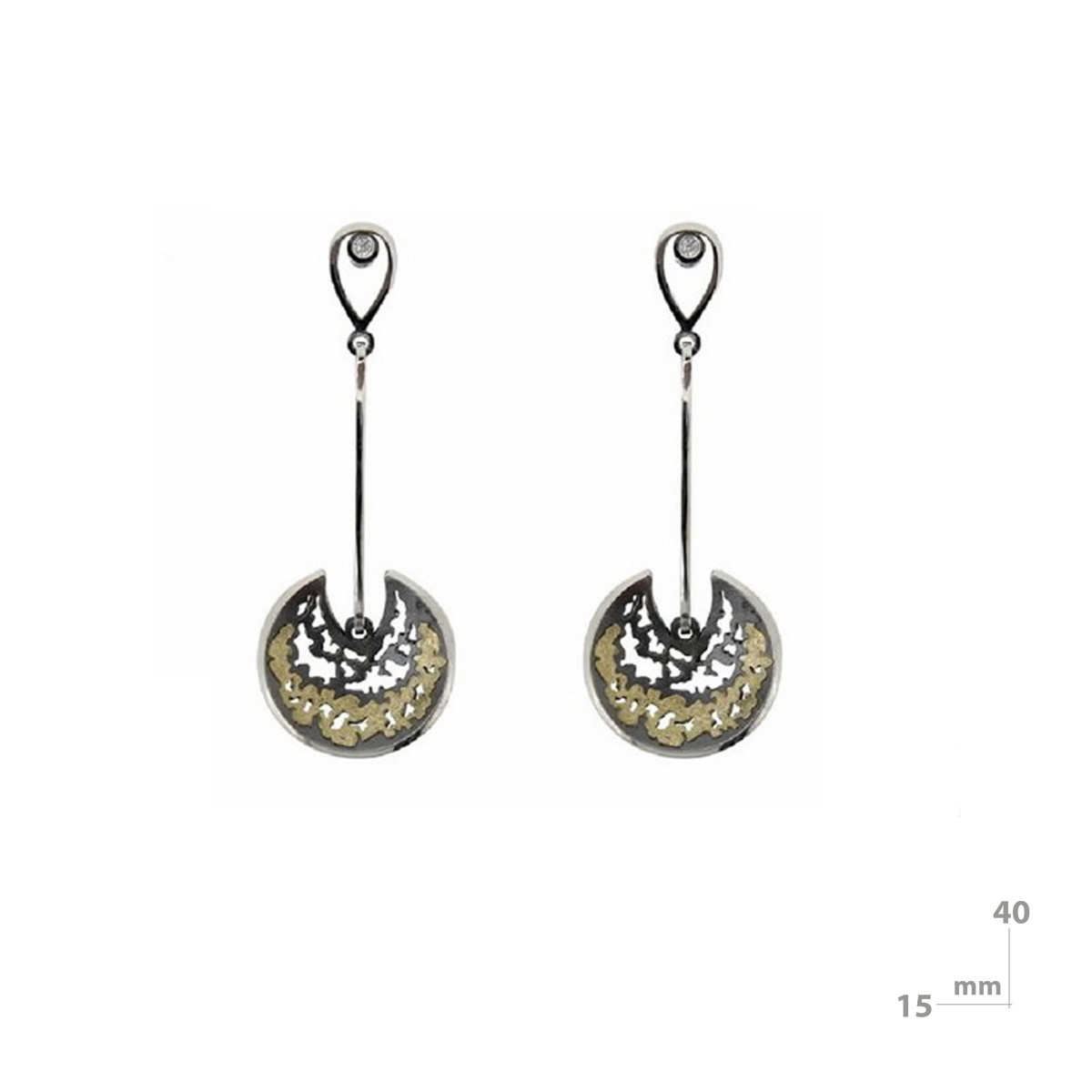Pendientes de plata, oro y brillante