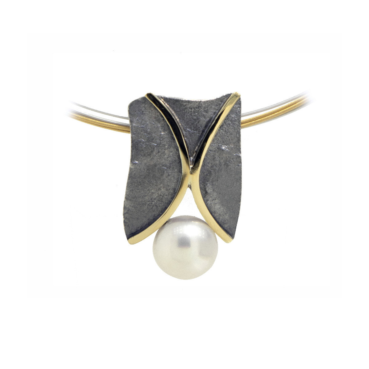 Silver, gold and cultured pearl pendant