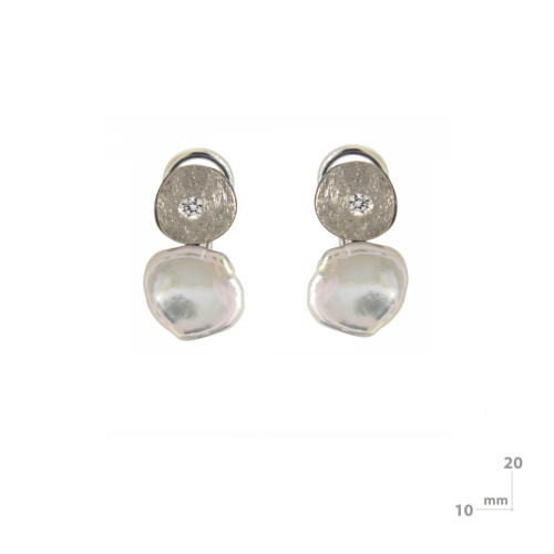Pendientes de plata, oro, perla barroca y brillante