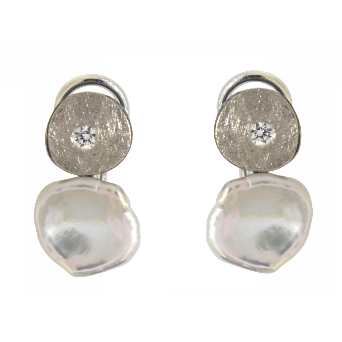 Pendientes de plata, oro, perla barroca y brillante