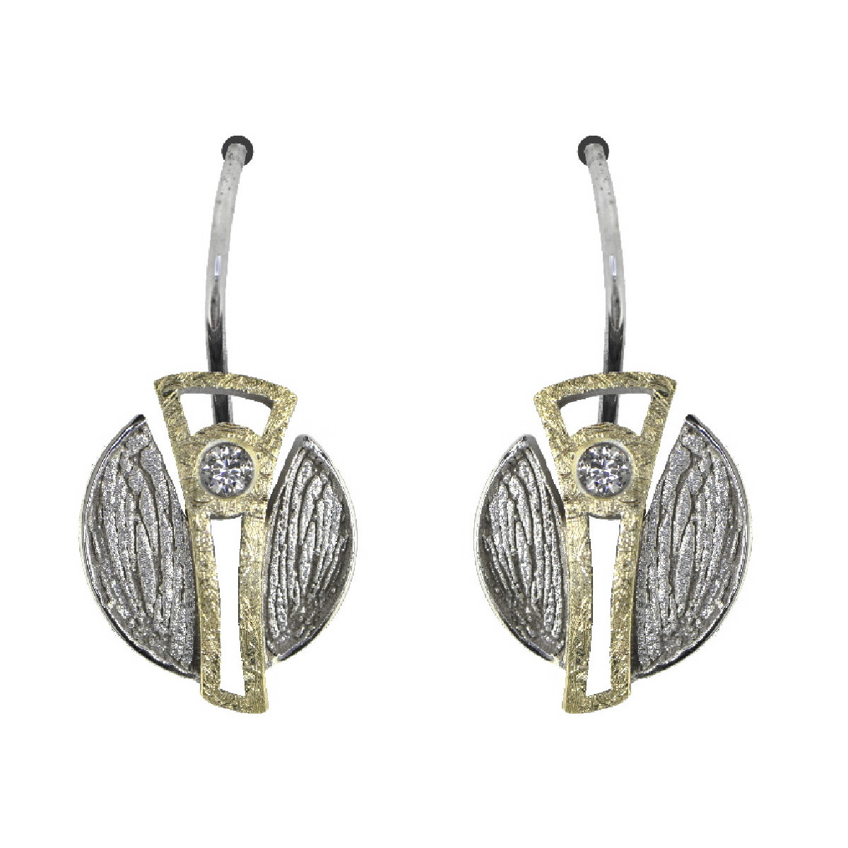 Pendientes de plata, oro y brillantes