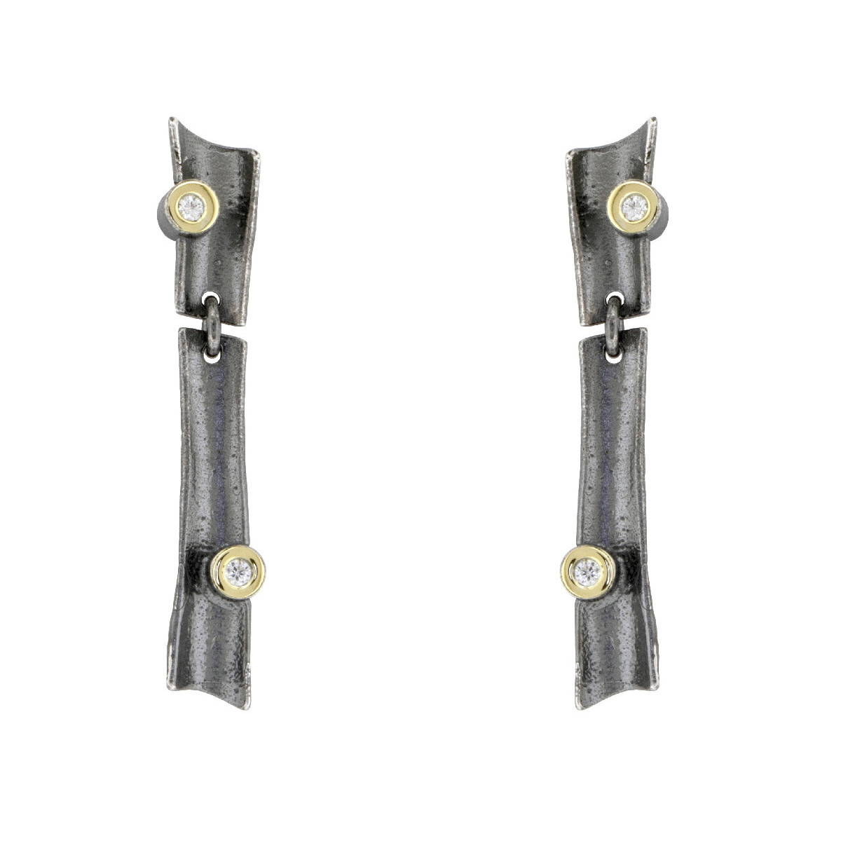 Pendientes de plata, oro y brillante