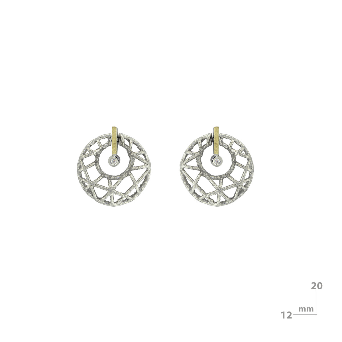 Pendientes de plata, oro y brillante