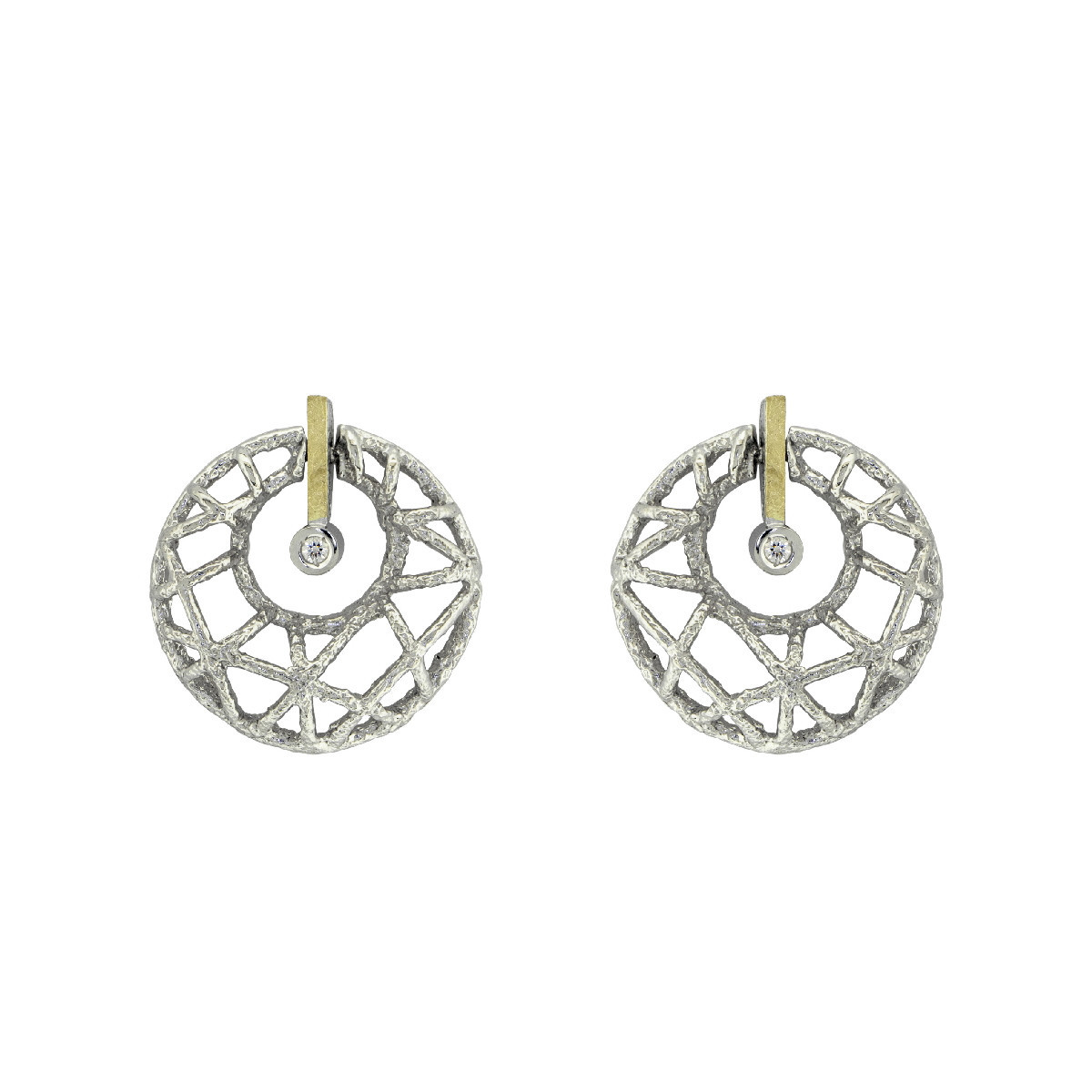 Pendientes de plata, oro y brillante