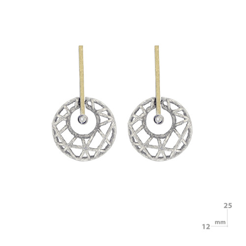 Pendientes de plata, oro y brillante