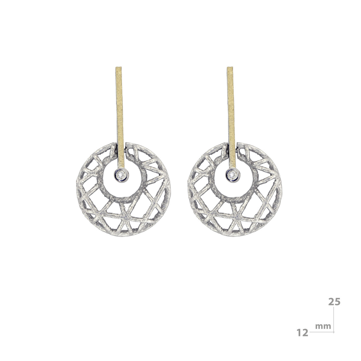 Pendientes de plata, oro y brillante