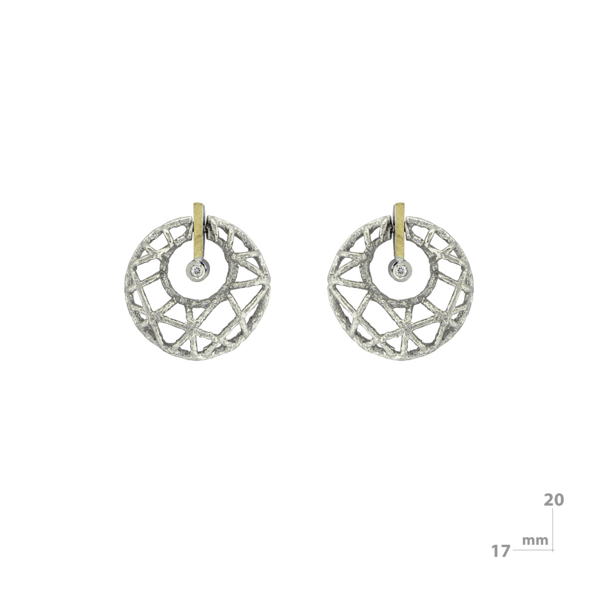 Pendientes de plata, oro y brillante