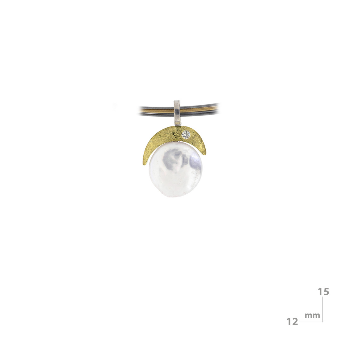 Silver, gold, cultured and shiny pearl pendant