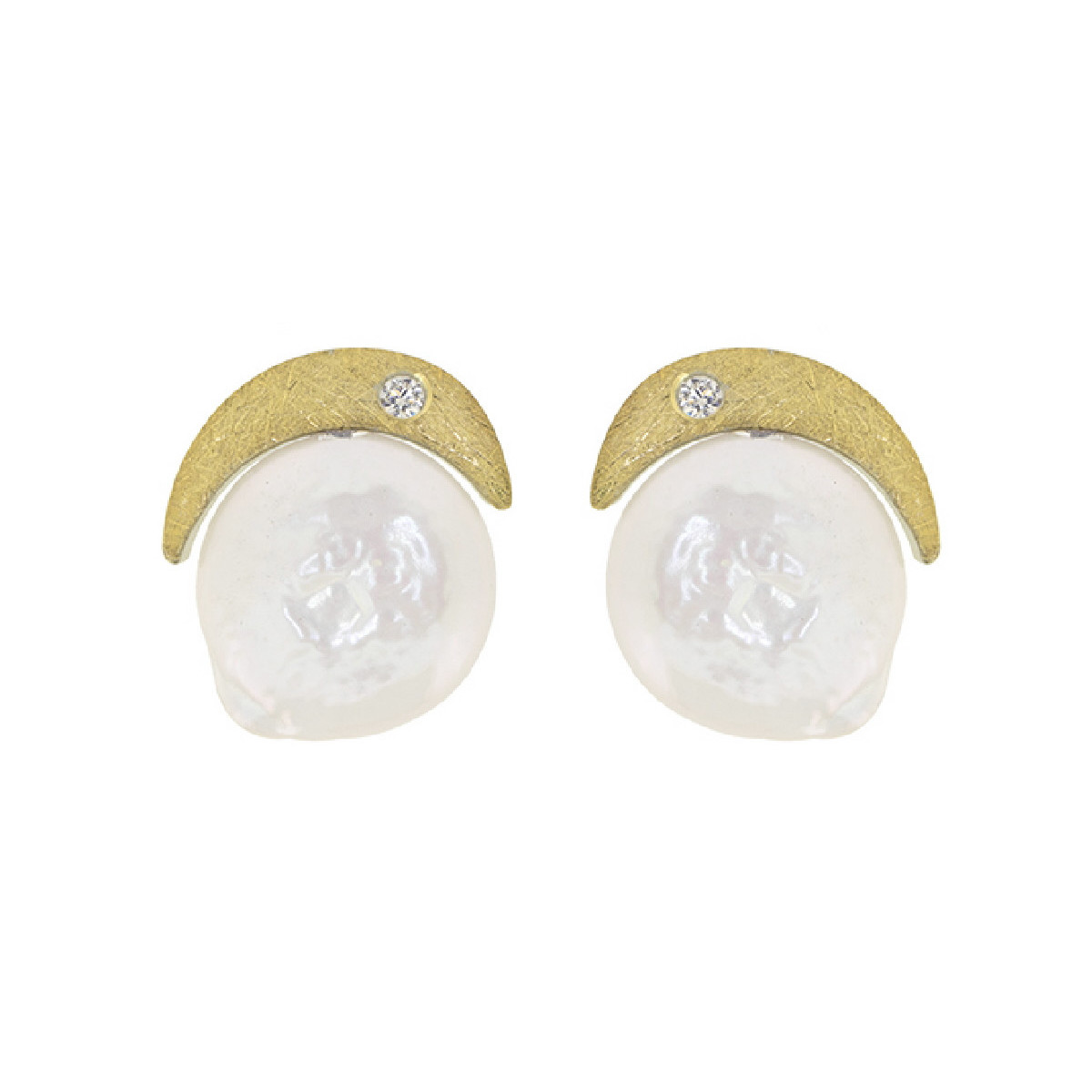 Pendientes de plata, oro, perla cultivada y brillante