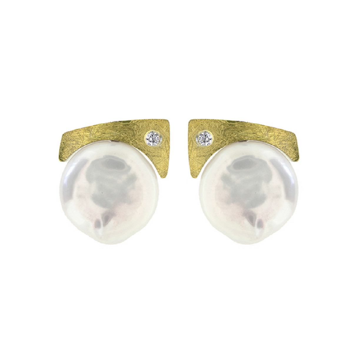 Pendientes de plata, oro, perla cultivada y brillante