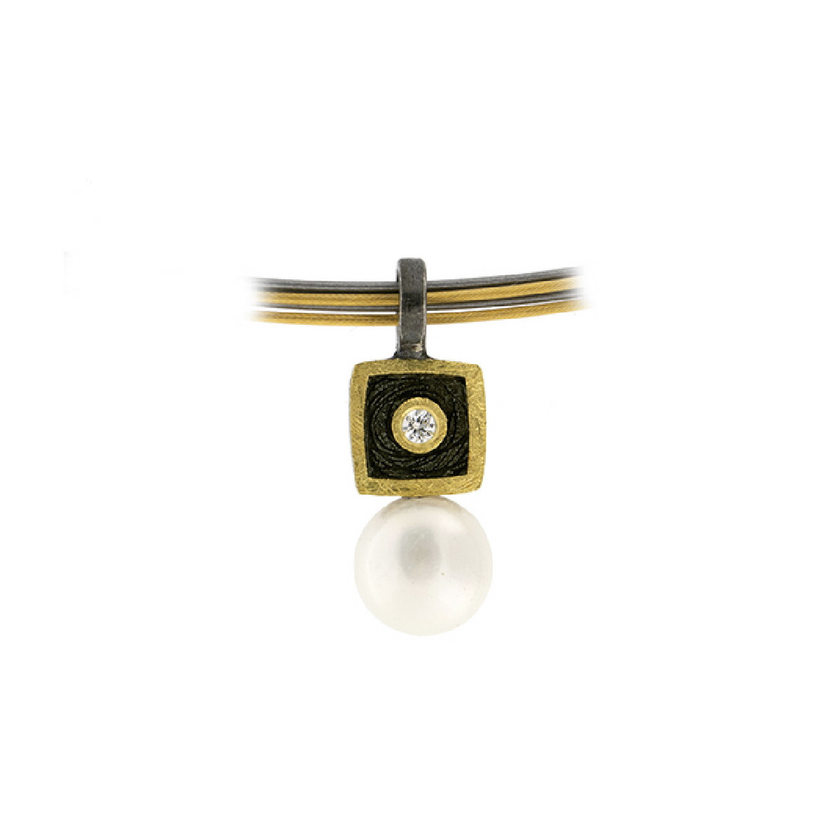 Colgante de plata, oro de 18k, perla cultivada y brillante