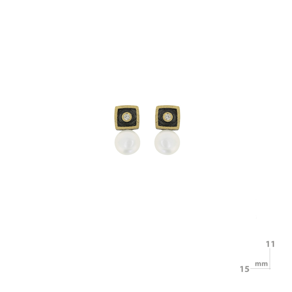 Pendientes de plata, oro, perla cultivada y brillante