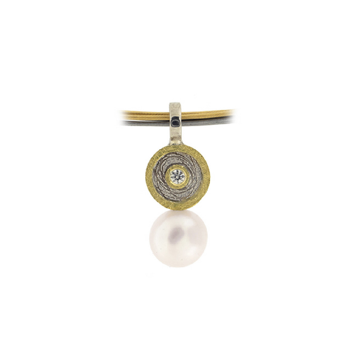 Colgante de plata, oro, perla cultivada y brillante