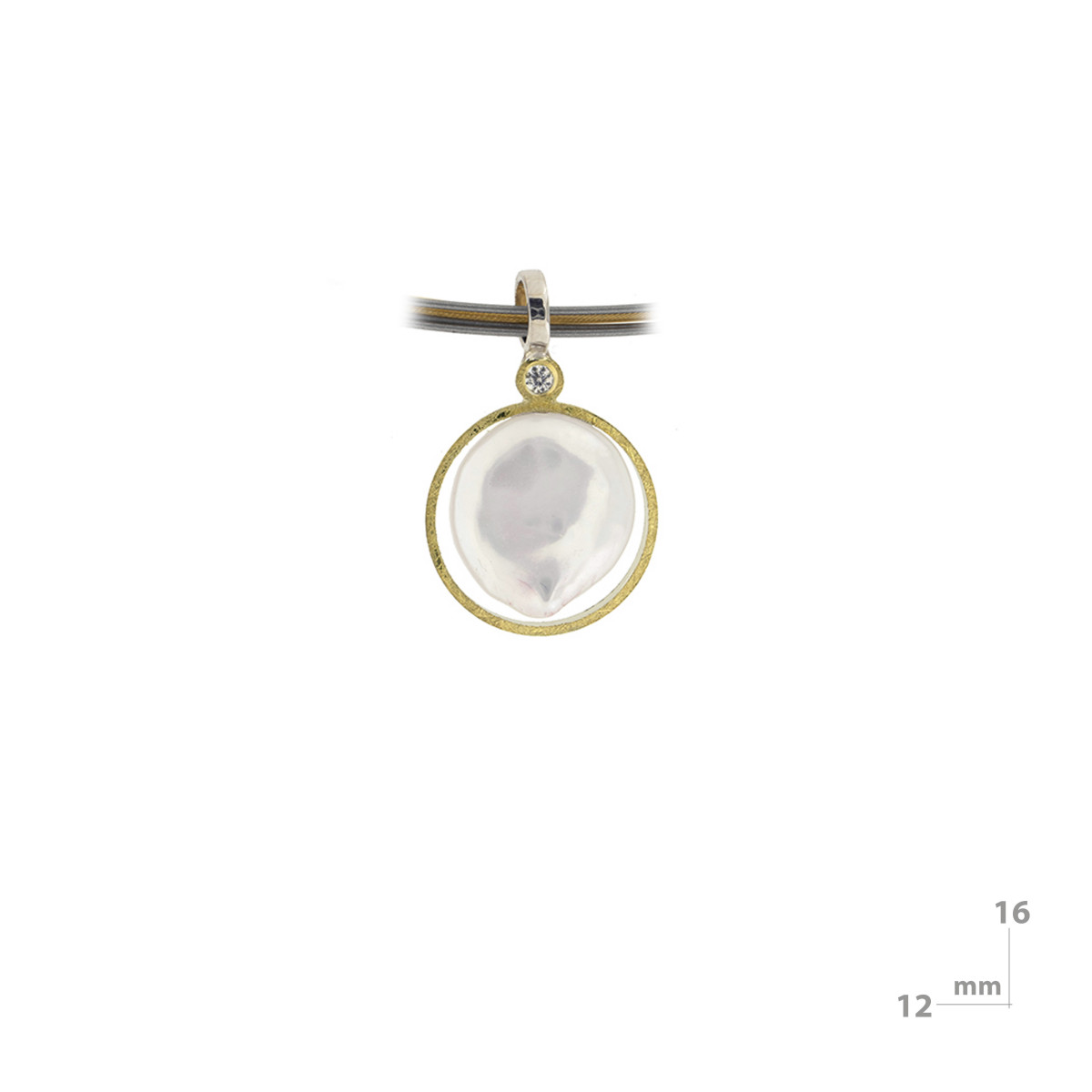 Colgante de plata, oro, perla cultivada y brillante