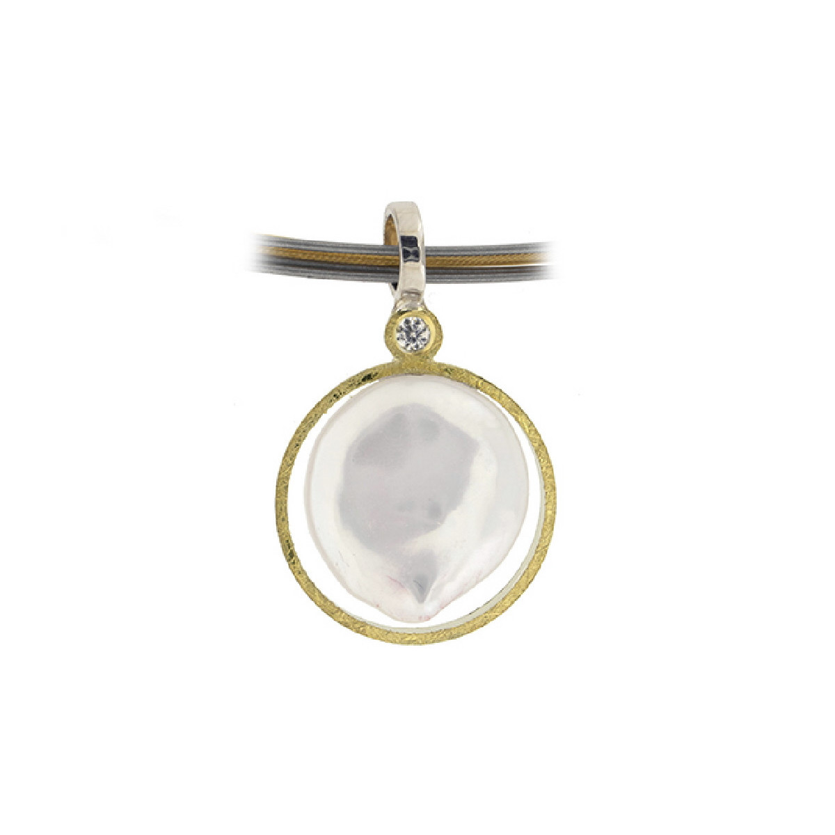 Colgante de plata, oro, perla cultivada y brillante