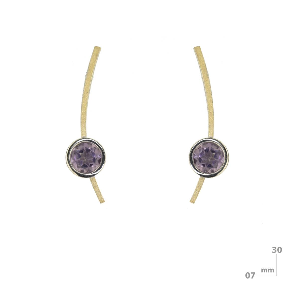 Pendientes de plata, oro y amatista