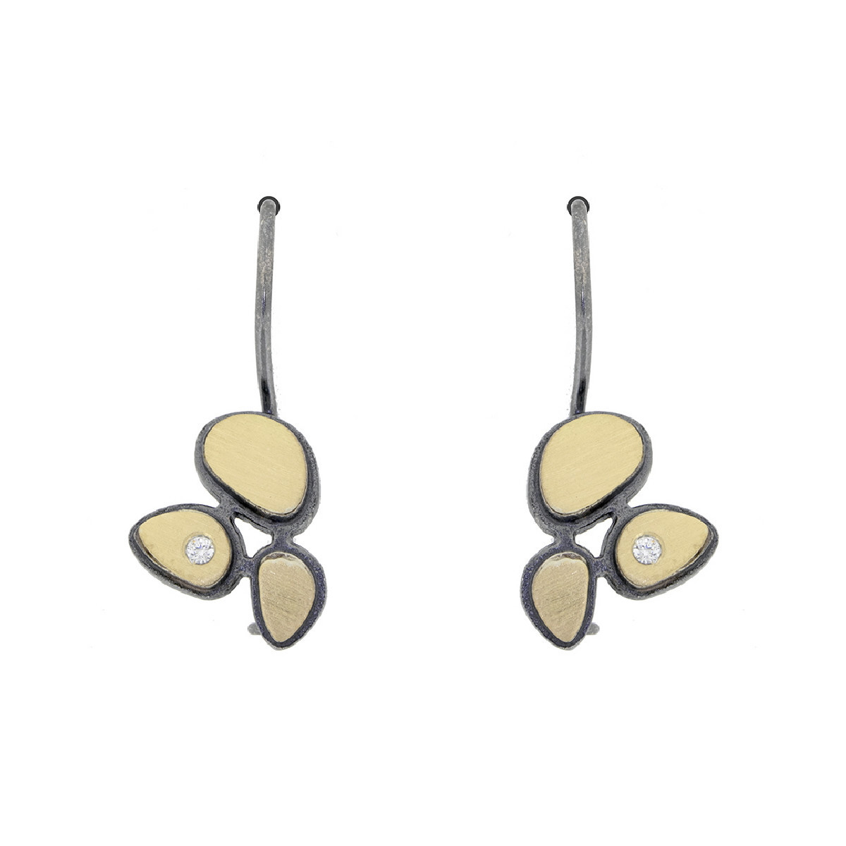 Pendientes de plata, oro y brillante
