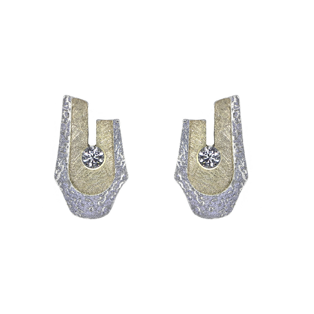 Pendientes de plata, oro y brillantes