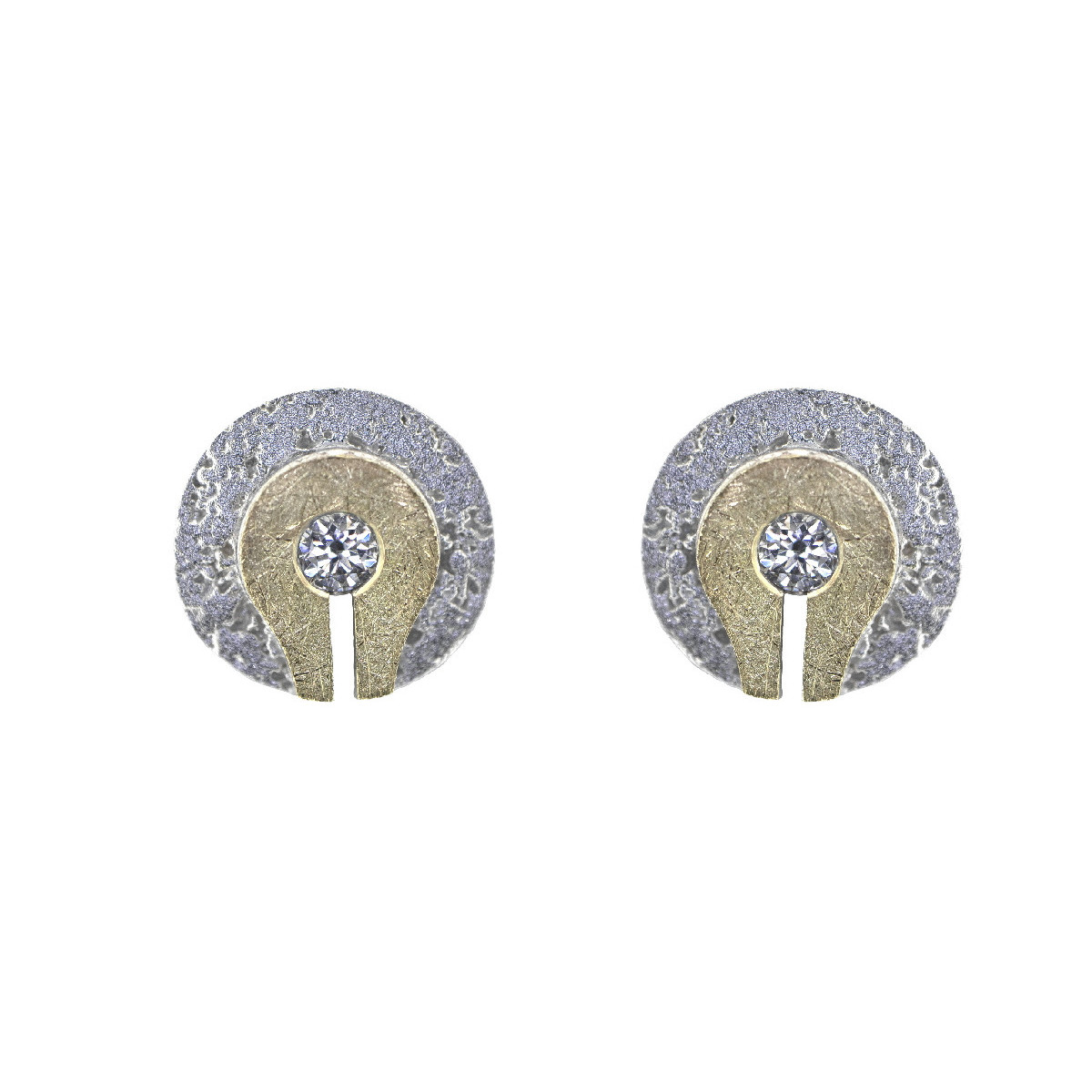 Pendientes de plata, oro y brillantes