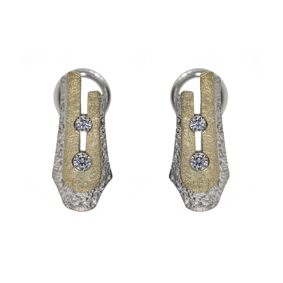 Pendientes de plata, oro y brillantes