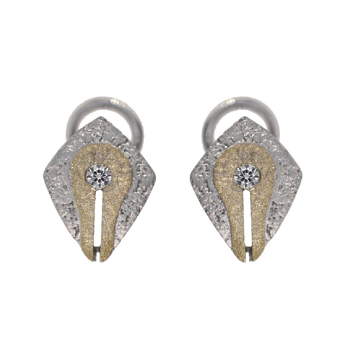 Pendientes de plata, oro y brillante