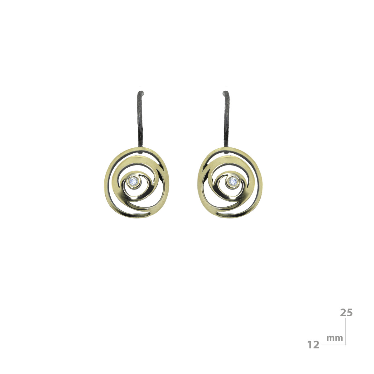 Pendientes de plata, oro y brillante