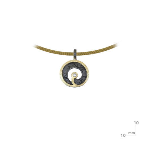 Black silver, gold and diamond pendant