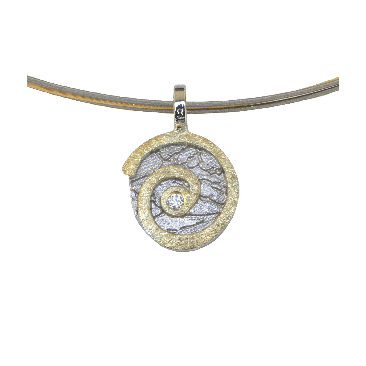 Colgante de plata, oro y brillante de 0.015 ct