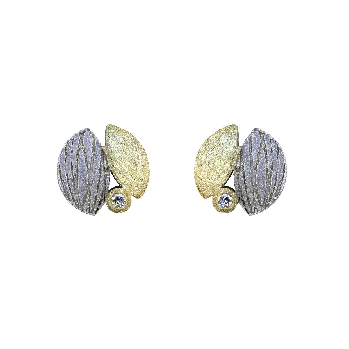 Pendientes de plata, oro y brillantes