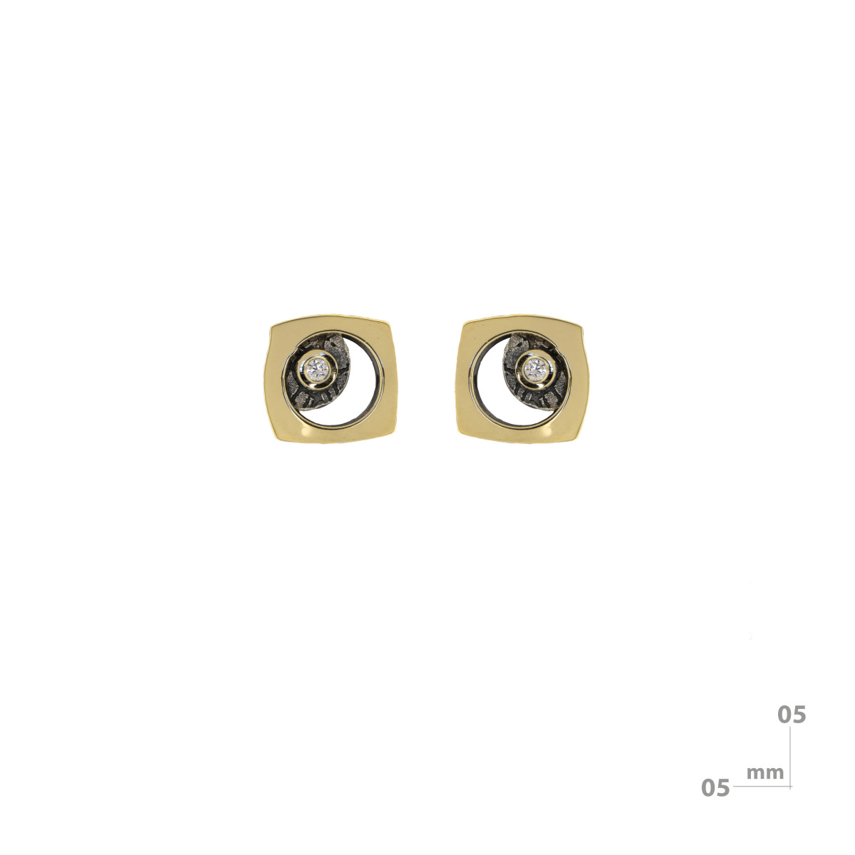 Silver, gold and 0.030 ct diamond earrings