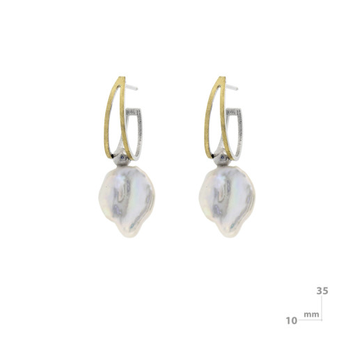 Pendientes de plata, oro y perla Keshi