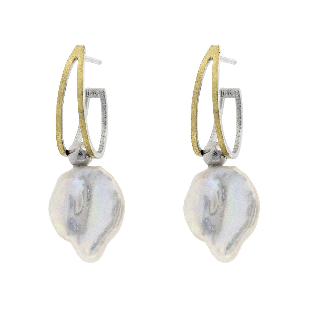 Pendientes de plata, oro y perla Keshi