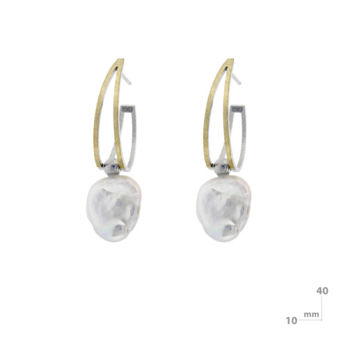 Pendientes de plata, oro y perla Keshi