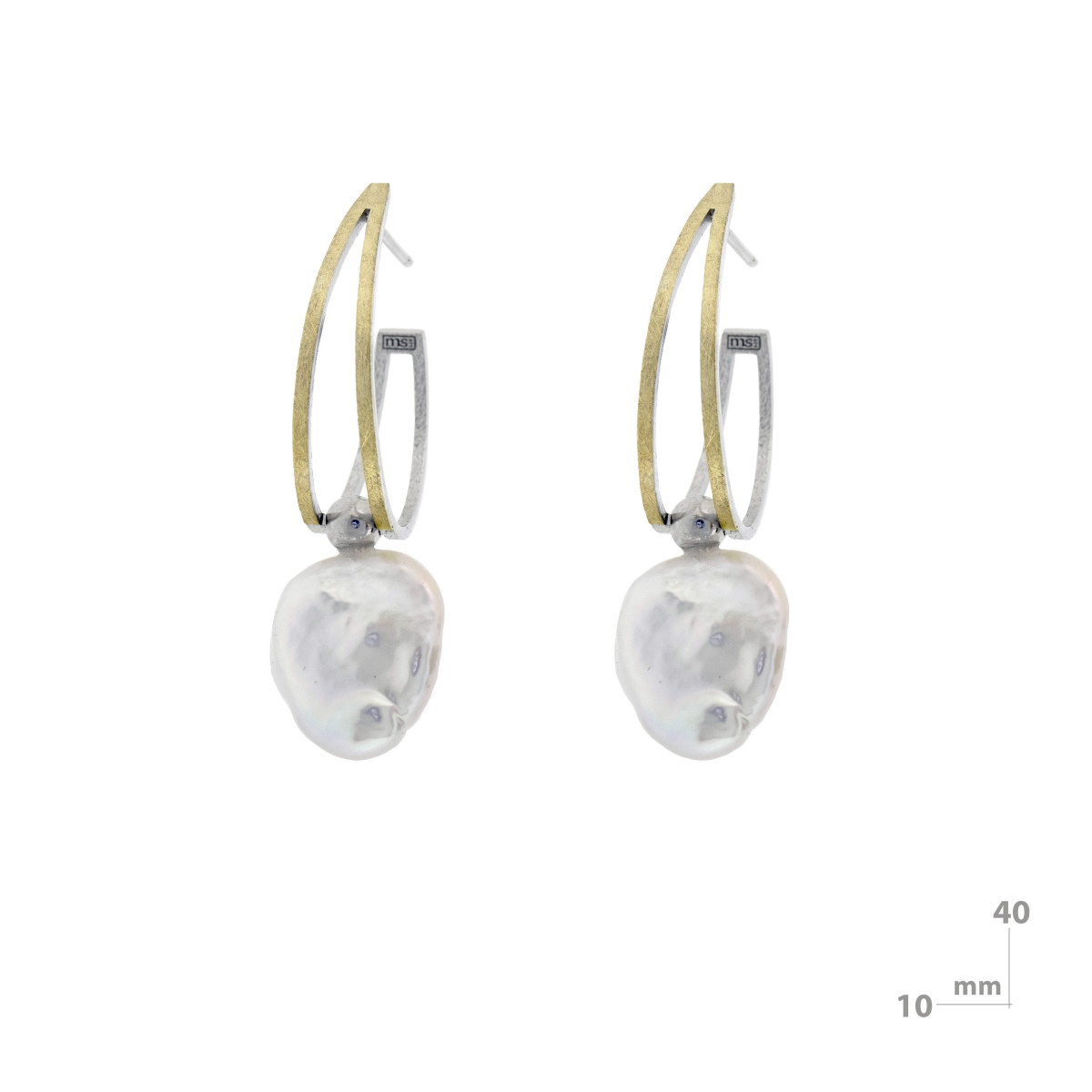 Pendientes de plata, oro y perla Keshi
