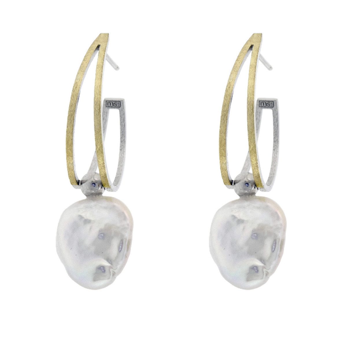 Pendientes de plata, oro y perla Keshi