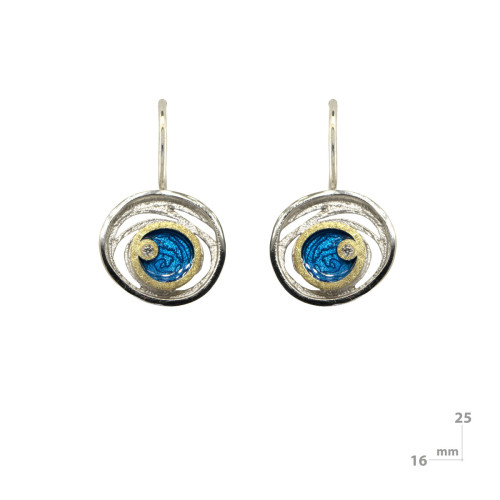 Pendientes de plata, oro, esmalte y brillante