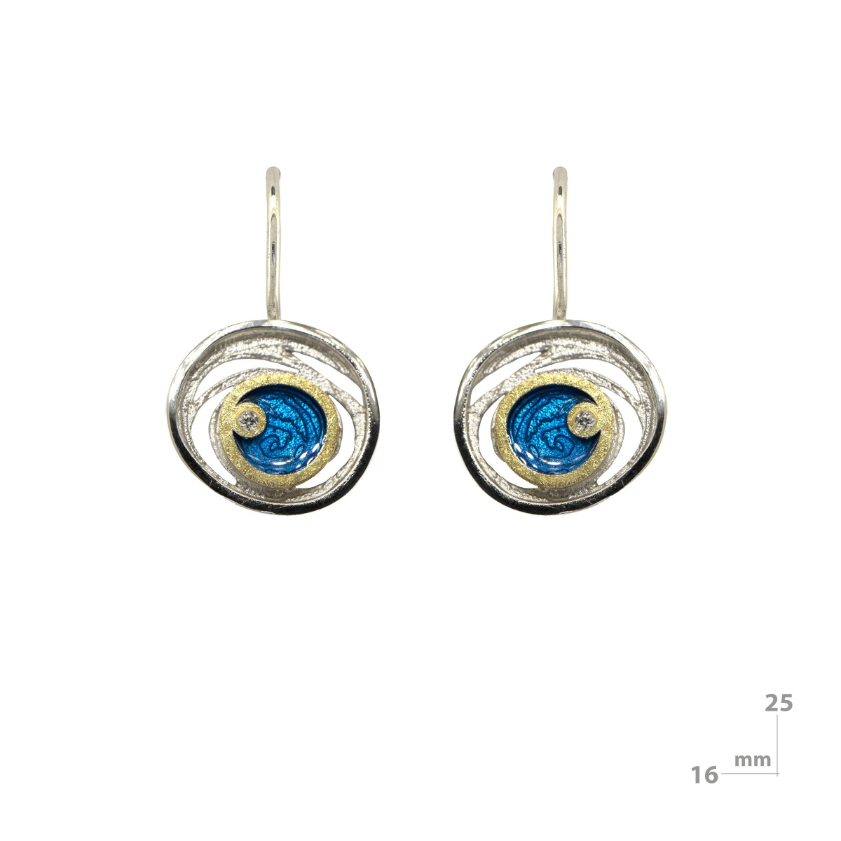 Pendientes de plata, oro, esmalte y brillante