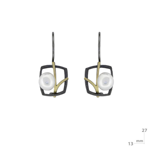 Pendientes de plata, oro y perla