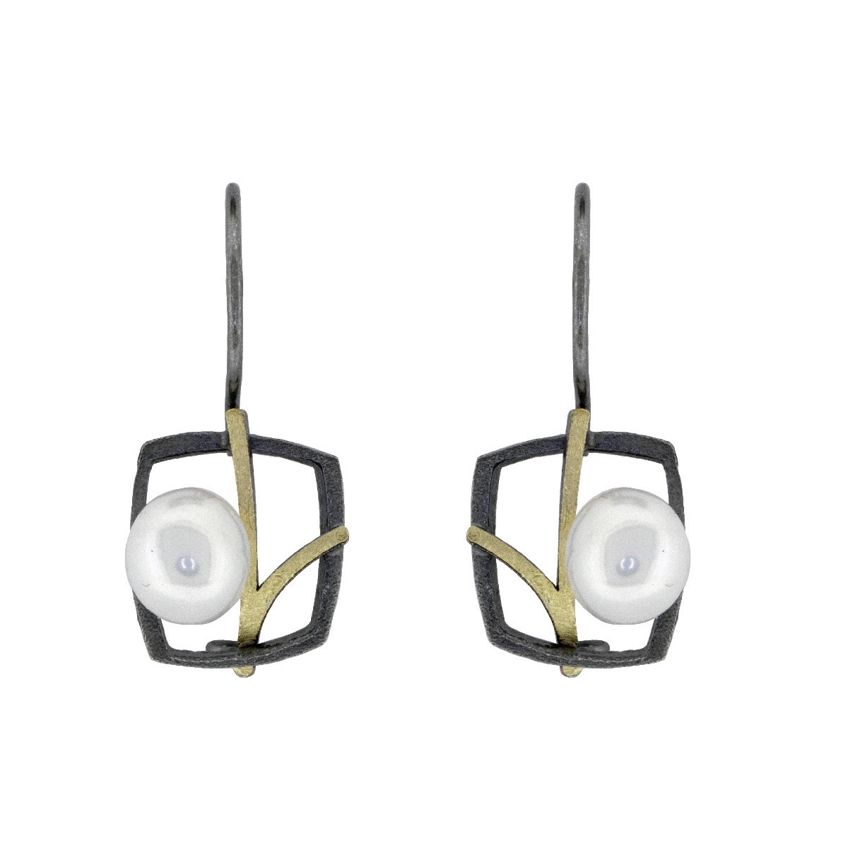 Pendientes de plata, oro y perla