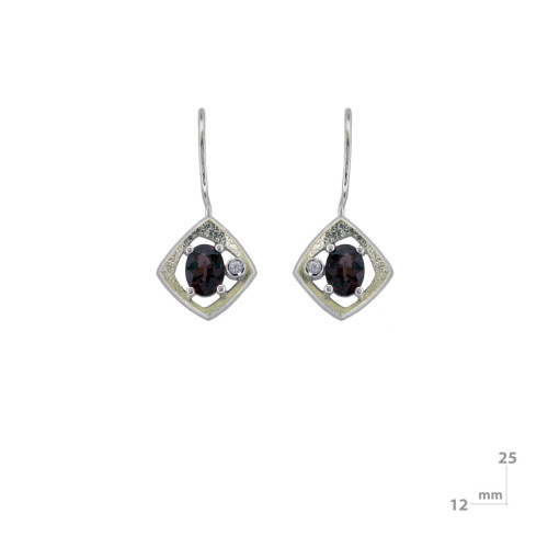 Pendientes de plata, oro, rodolita y brillante