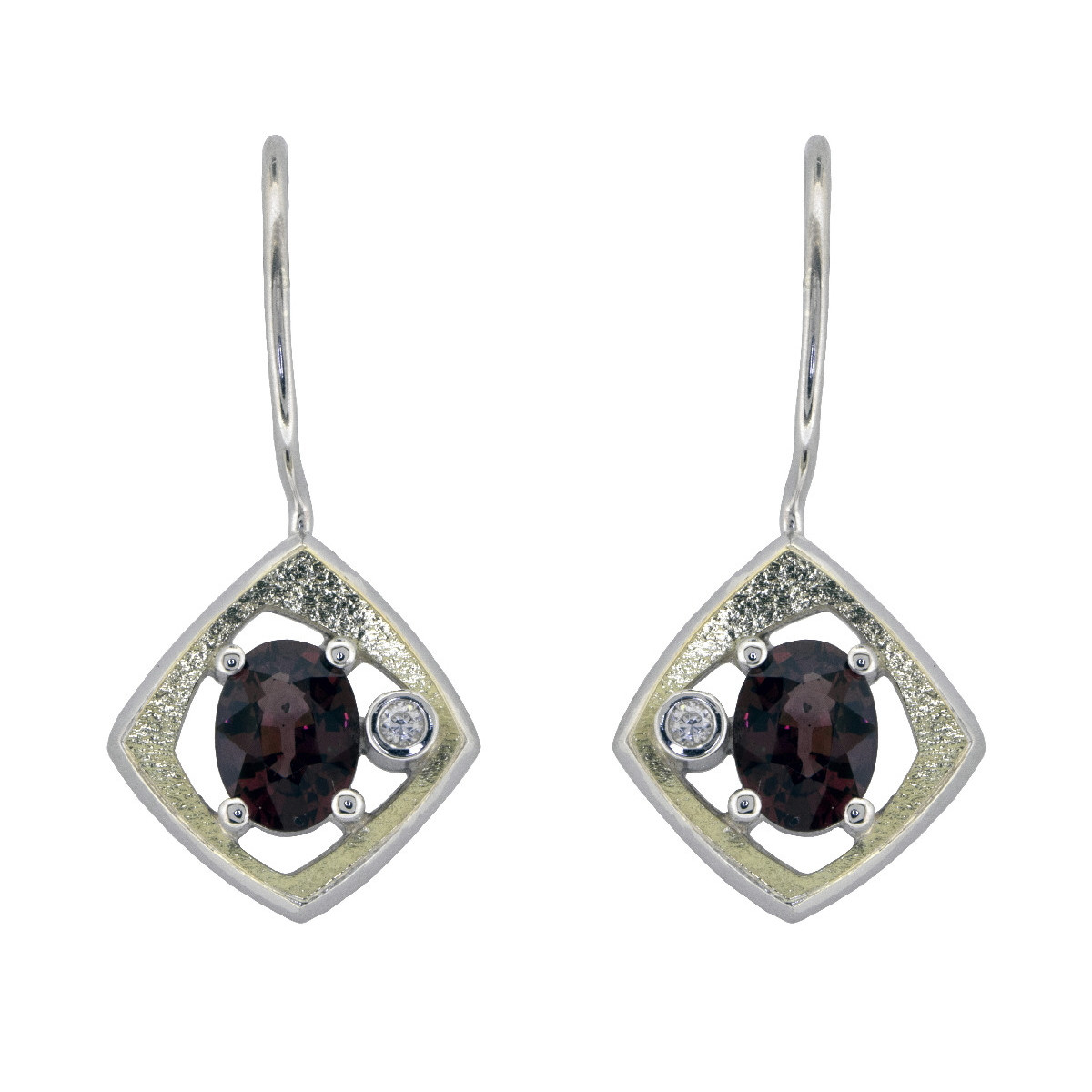 Pendientes de plata, oro, rodolita y brillante