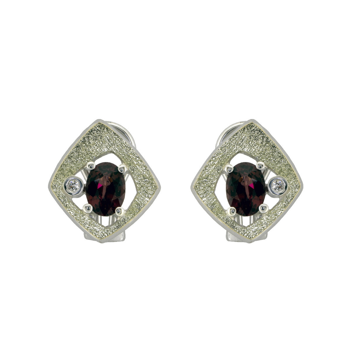 Pendientes de plata, oro, rodolita y brillante