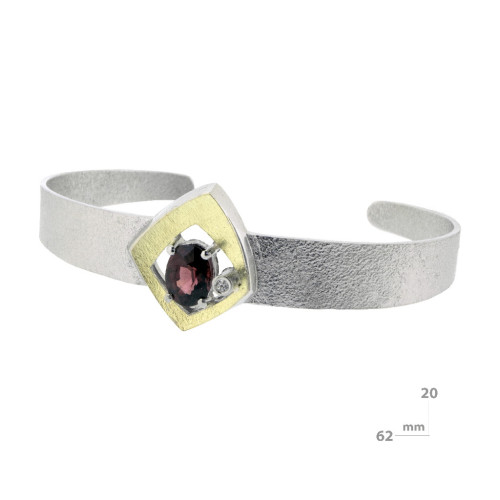 Pulsera de plata, oro, rodolita y brillante