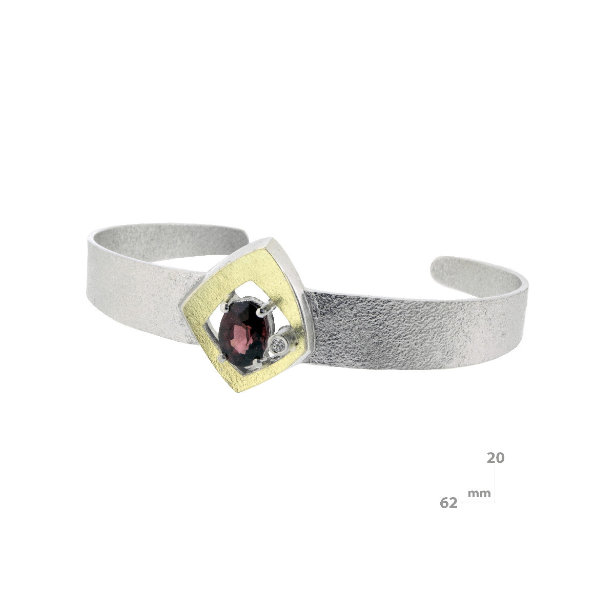 Pulsera de plata, oro, rodolita y brillante
