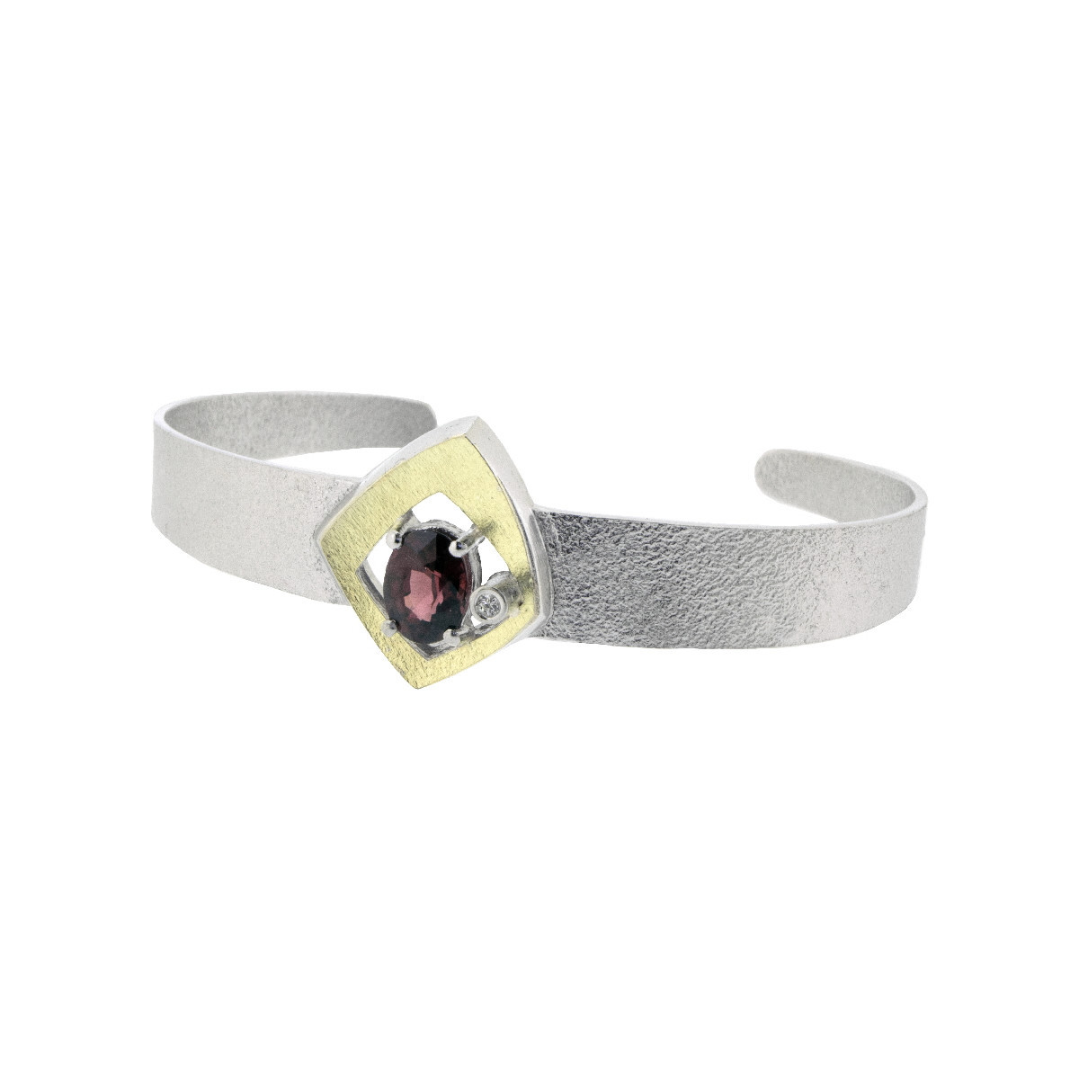 Pulsera de plata, oro, rodolita y brillante
