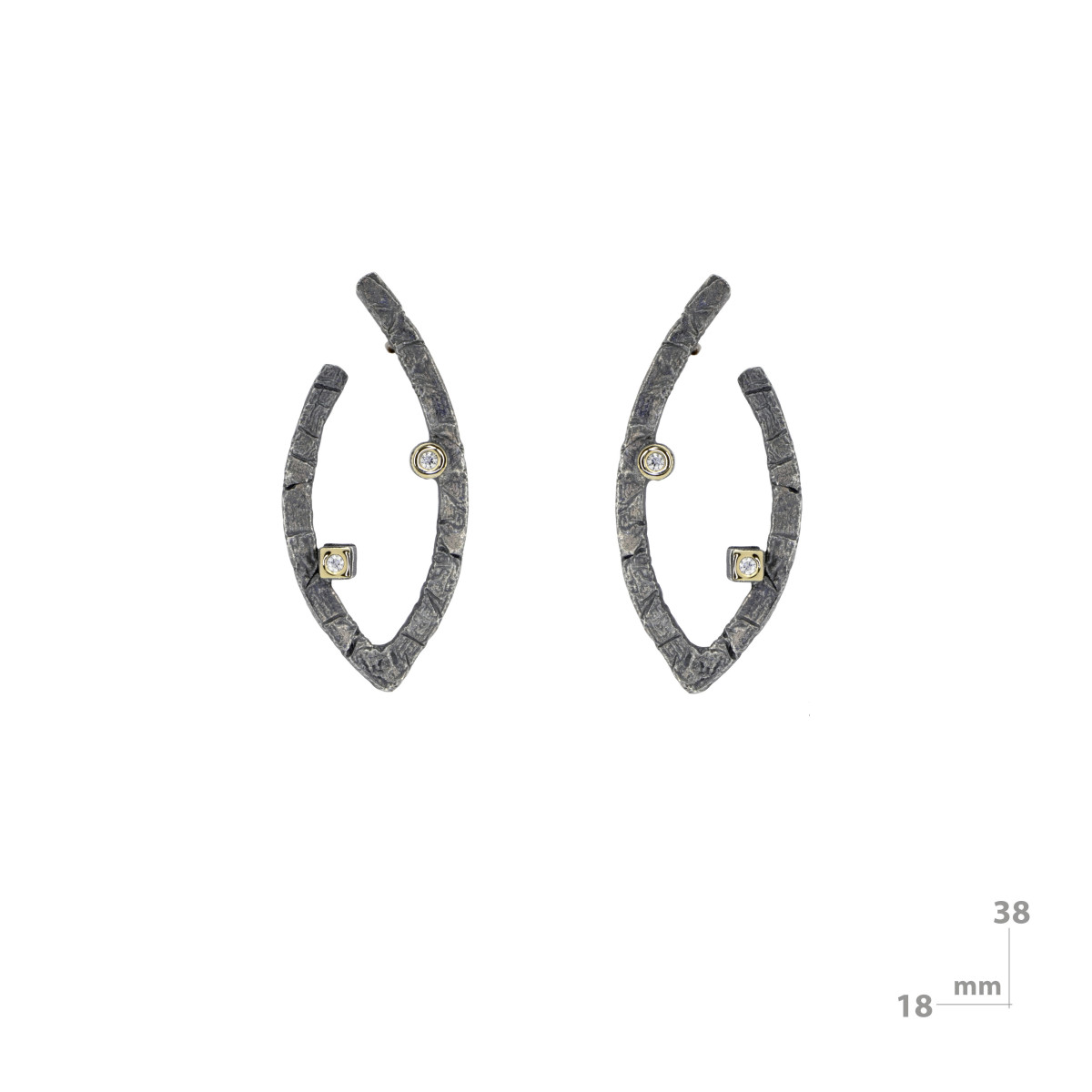 Pendientes de plata, oro y brillante