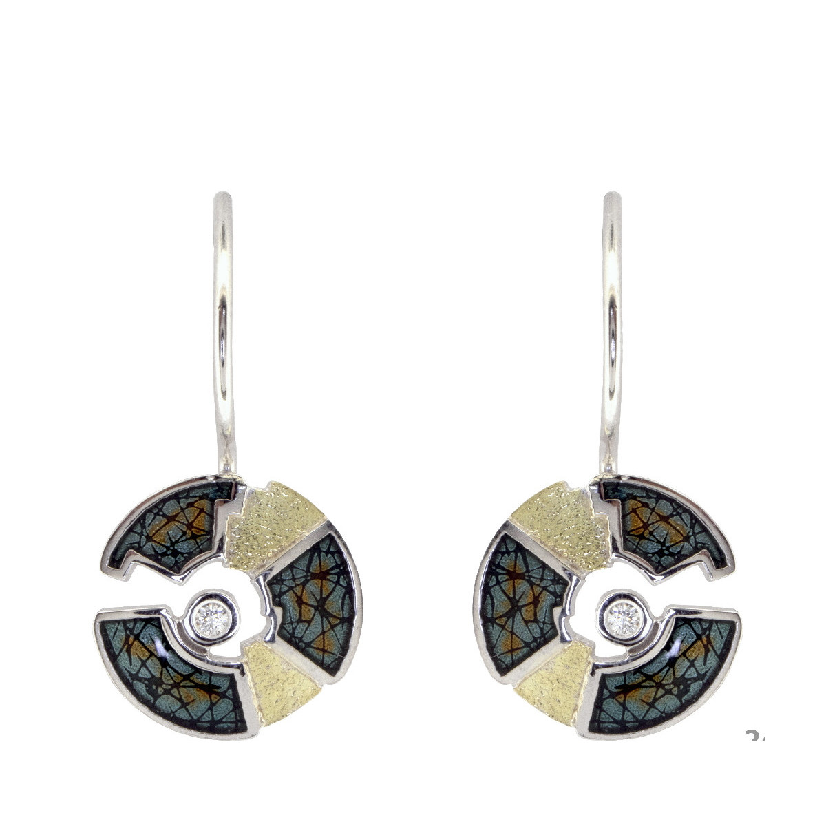 Arrecades de plata, or, esmalt i brillant