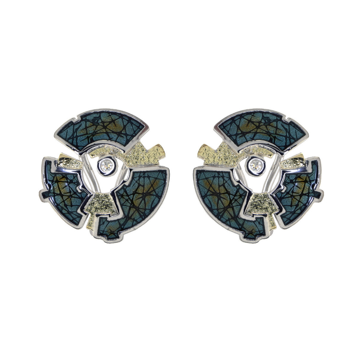 Arrecades de plata, or, esmalt i brillant