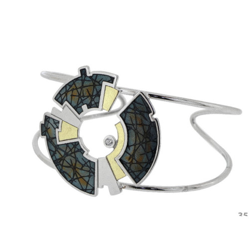 Polsera de plata, or, esmalt i brillant