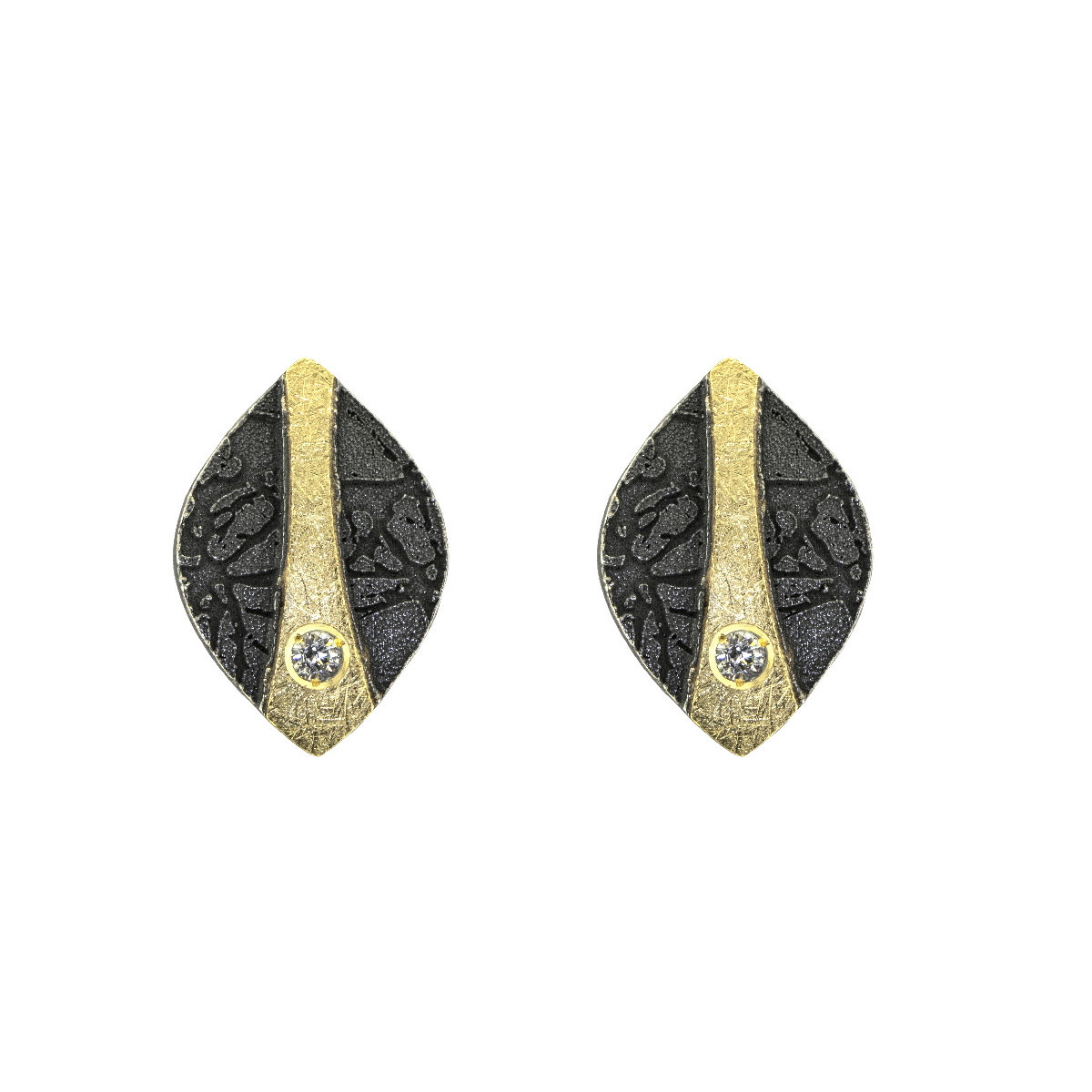 Pendientes de plata, oro  y brillante